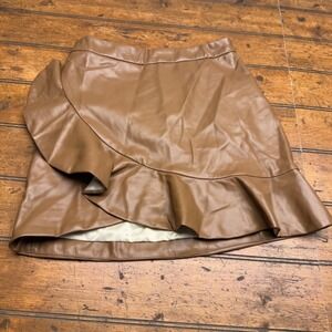 Blu ivy Faux Leather Ruffle Skirt Brown Women's Size S Flounce Wrap Style